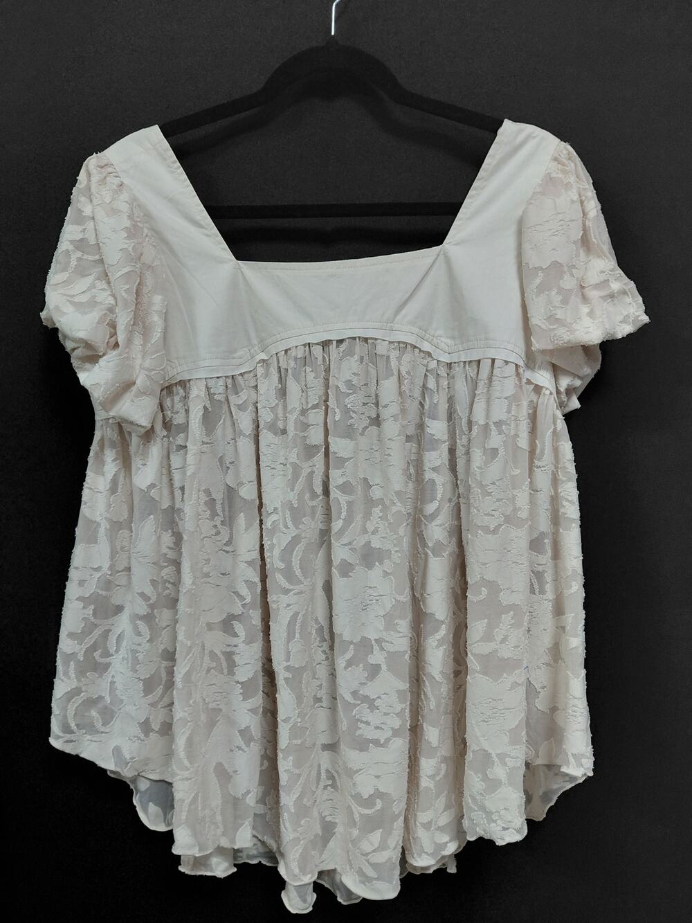 Free People White Floral Blouse Short Sleeve Women Size M